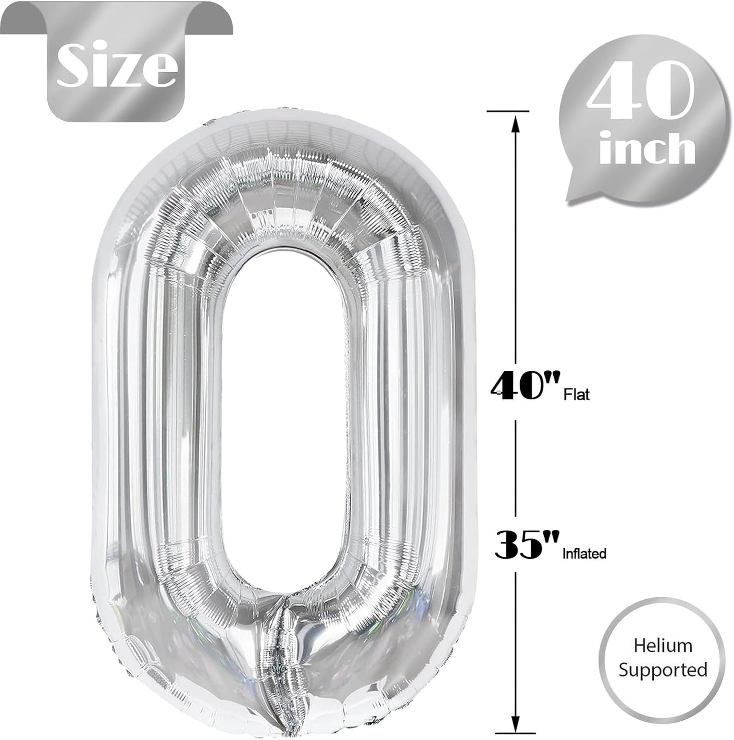 Silver Number Balloon - 40 Inch 0 Number Balloons for Birthday Decorations | Party Supplies for All Ages