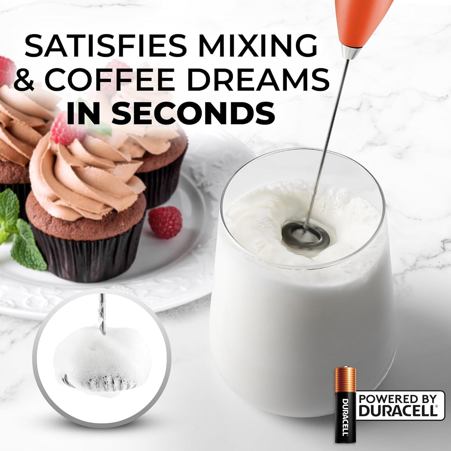 Zulay Kitchen Milk Frother Handheld Electric Whisk with AA Duracell Batteries – Durable Drink Mixer for Coffee, Lattes, Cappuccinos & More - Peach