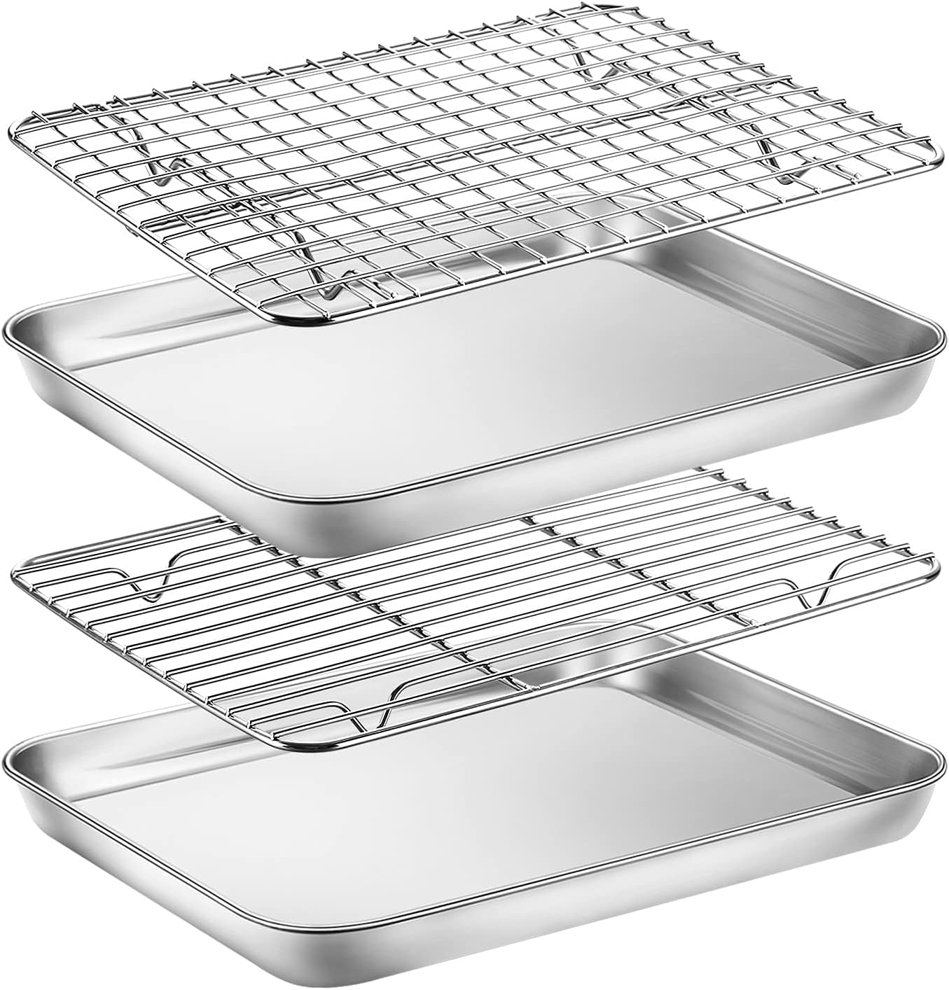 Yododo Baking Sheet Set - 4-Piece Stainless Steel Cookie Sheets with Cooling Racks | 10-Inch Heavy Duty & Easy Clean