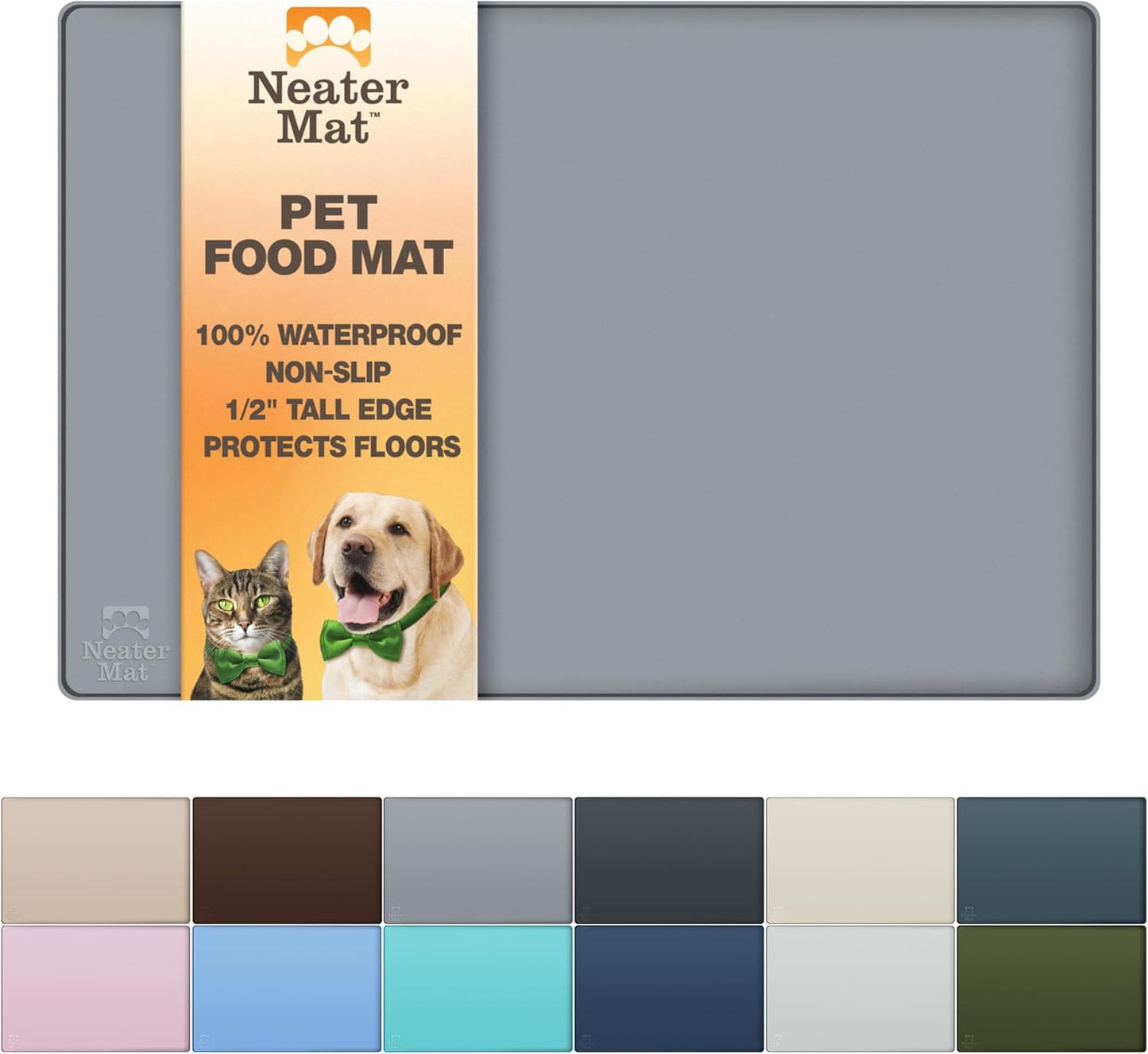 Neater Pet Brands Neater Mat | Waterproof BPA-Free Silicone Pet Food Mat - 19" x 12", Gunmetal Grey