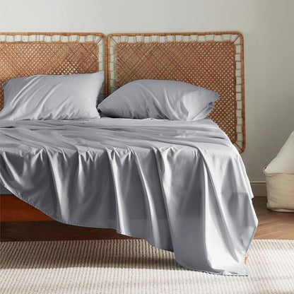 Bedsure California King Sheet Set - Cooling Rayon Sheets from Bamboo | Breathable, Soft & Deep Pocket 16" - Silver Grey