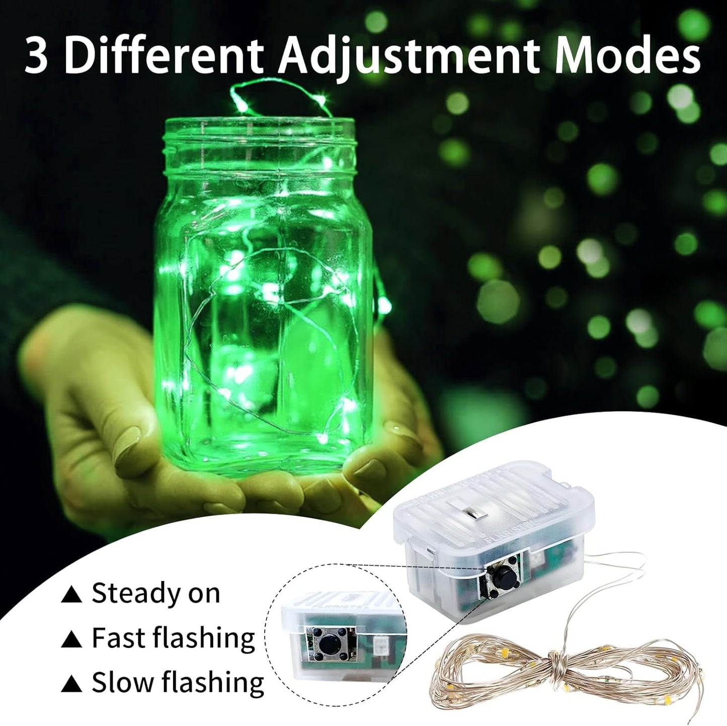 50 Pack Green Fairy Lights | 7Ft 20 LED Twinkle String Lights - Waterproof & Battery Operated for Events