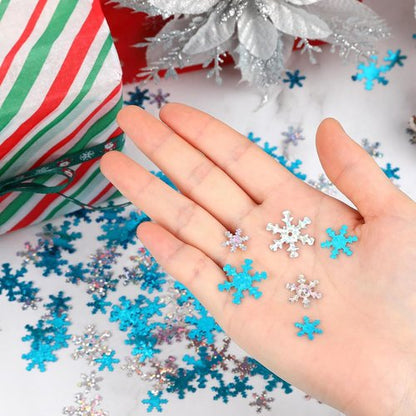 MARFOREVER Winter Snowflake Confetti - White & Blue Glitter Sequins for Holiday Party Decor