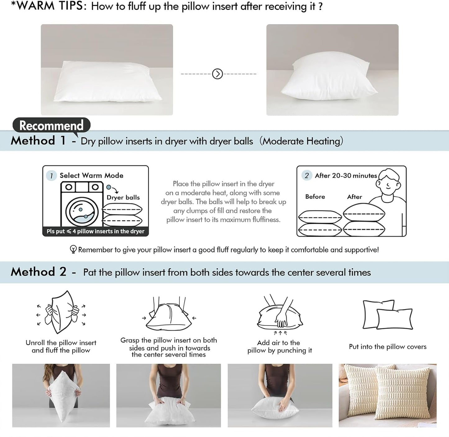 MIULEE Throw Pillow Inserts - Set of 2, 18x18 Inches, 100% Virgin Filling for Couch & Sofa