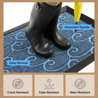 GORILLA GRIP Waterproof All-Season WeatherMAX Doormat - Stain & Fade Resistant, 29x17, Ocean Blue Waves