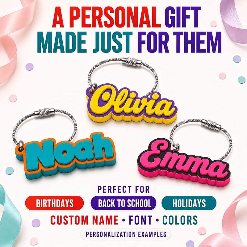 Personalized Kids Name Tag Keychain with NFC — Custom 3D Backpack ID Tag