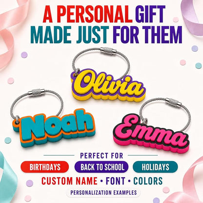 Personalized Kids Name Tag Keychain with NFC — Custom 3D Backpack ID Tag