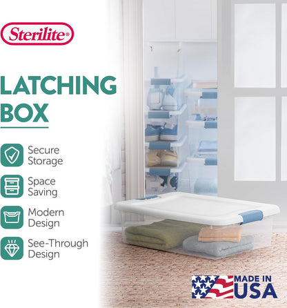 Sterilite 6-Pack Latching Storage Bins - Clear Plastic Under Bed Organizers, 32 Quart Capacity