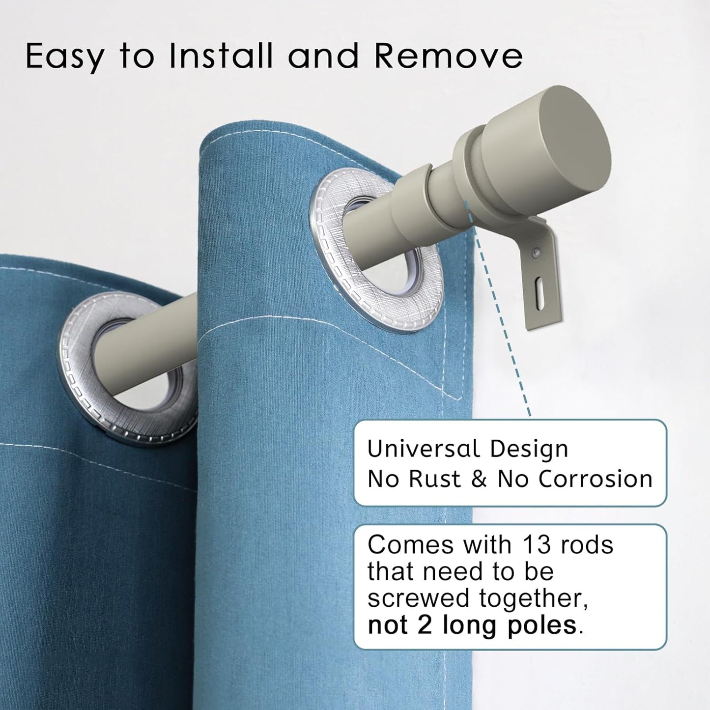 Byondeth Adjustable Curtain Rods - 16 to 200 Inches, 1 Inch Diameter, Brushed Nickel Finish