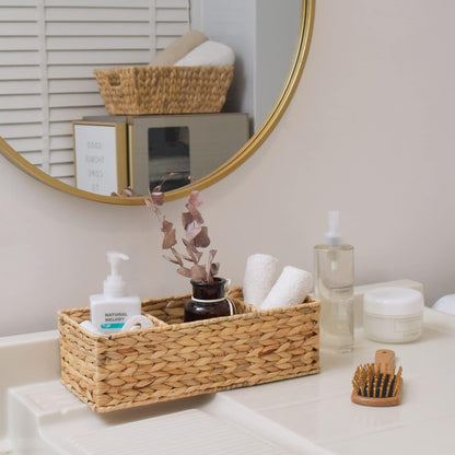 StorageWorks Wicker Basket - Stylish 3-Section Storage Solution for Shelves & Toilet Tanks | 2-Pack