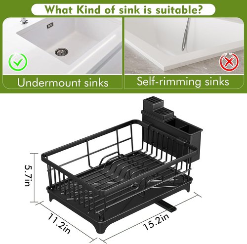 Dish Drying Rack | Compact Rust-Resistant Kitchen Rack with Utensil Holder - Space-Saving Black Design