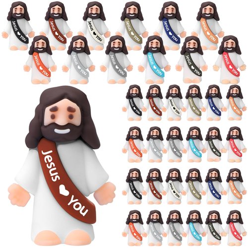 Bememo 25 Pcs Little Jesus Figures, Mini Jesus Loves You Figures, Original Design Multicolor Tiny Easter Figurines to Hide and Seek Religious Gifts for Easter Egg Stuffers(Retro Simple Colors)