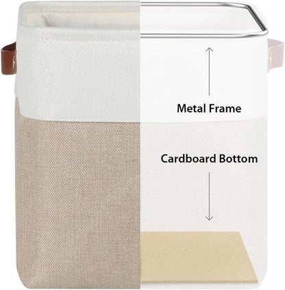 Kntiwiwo Fabric Storage Cubes - Foldable 10.5”x10.5”x11” Closet Organizers | 6 Pack, Beige with PU Leather Handles