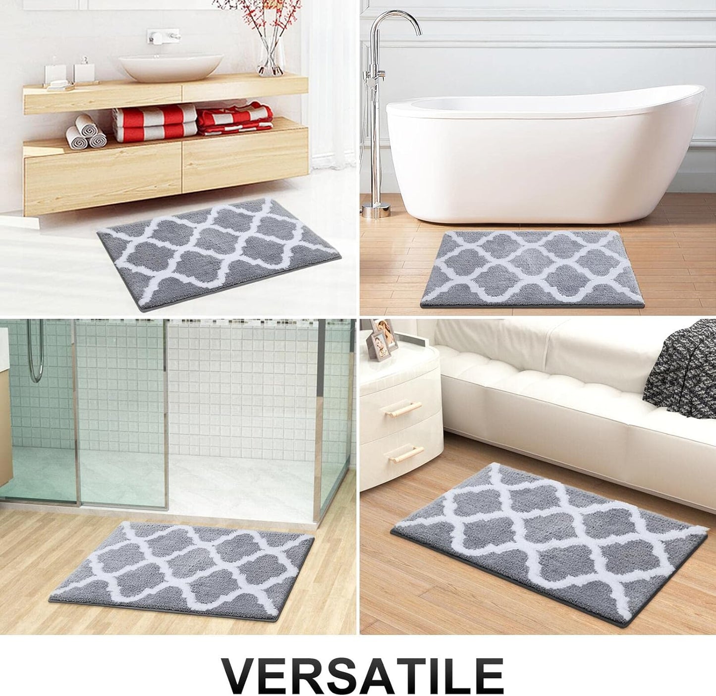 OLANLY Bathroom Rugs - Soft, Absorbent Microfiber Non-Slip Mats | 24x16 Inches, Grey Color