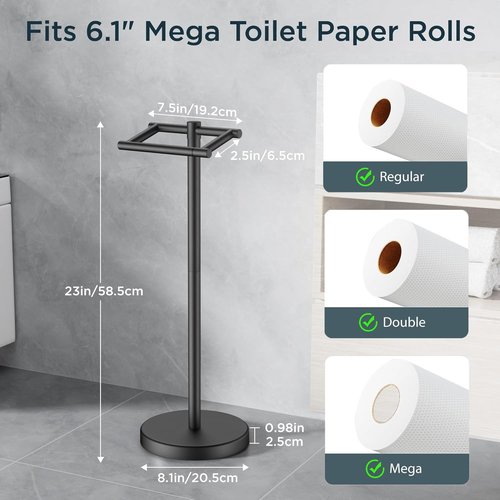 FORIOUS Toilet Paper Holder - Rustproof Stainless Steel Double Post Design | Matte Black Finish