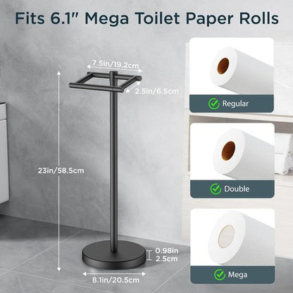 FORIOUS Toilet Paper Holder - Rustproof Stainless Steel Double Post Design | Matte Black Finish