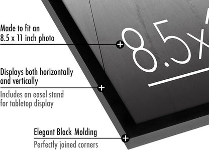 Americanflat 8.5x11 Picture Frame - Shatter-Resistant Glass, Set of 2 - Thin Border for Tabletop & Wall - Black