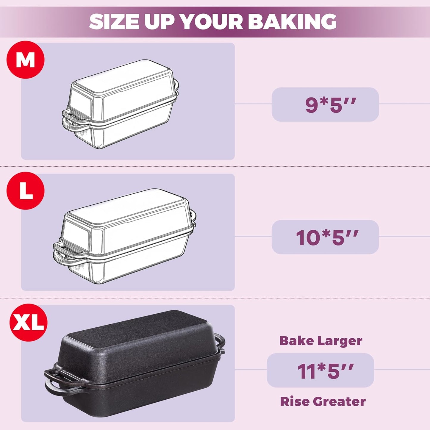 Skiennix Cast Iron Loaf Pan - 11x5 Inch with Lid for Perfect Sourdough Baking | 5.8Qt Capacity