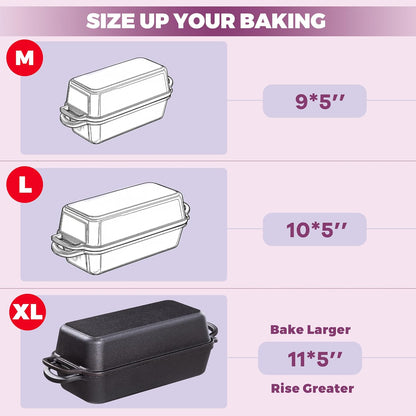 Skiennix Cast Iron Loaf Pan - 11x5 Inch with Lid for Perfect Sourdough Baking | 5.8Qt Capacity