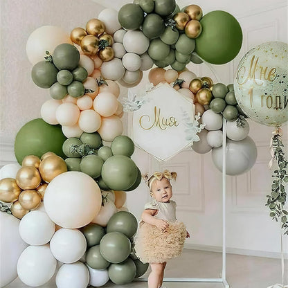 PartyWoo Sage Green Balloons - 100pcs 12 Inch Metallic Gold & White Confetti for Baby Showers & Weddings