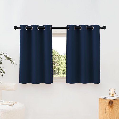 NICETOWN Room Darkening Curtains Blackout 36 inch Curtains for Kitchen, Navy Blue Grommet Solid Window Treatments Sound Reducing for Bedroom, 2 Panels, W37 x L36, 2 Panels