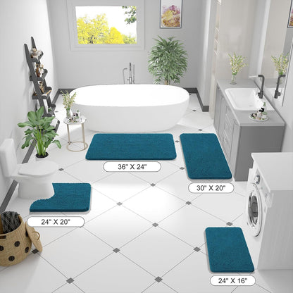 OLANLY Large Bathroom Rugs - Extra Soft Chenille Bath Mats | Quick-Dry, Machine Washable, Peacock Blue 40x32