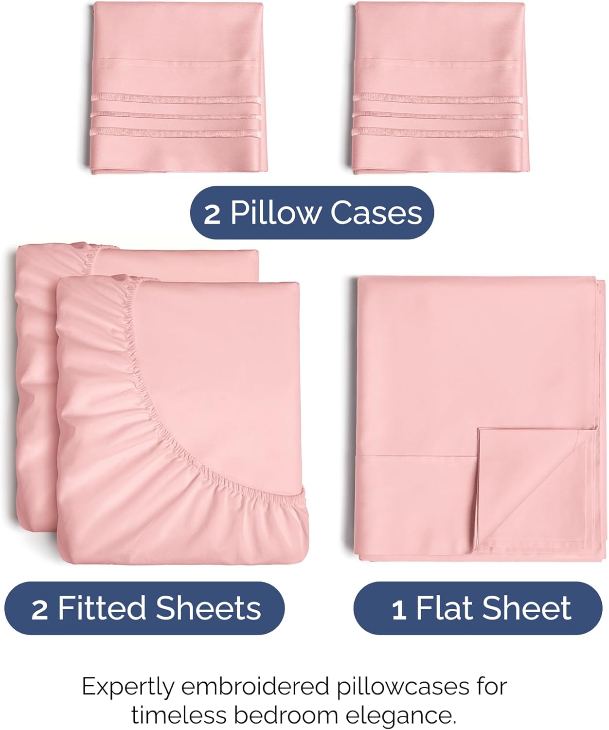Split King Size 5-Piece Sheet Set | Comfy Cooling Bed Sheets - Luxury Hotel Quality - Deep Pockets, Soft, Wrinkle-Free - Oeko-Tex Certified - Baby Pink