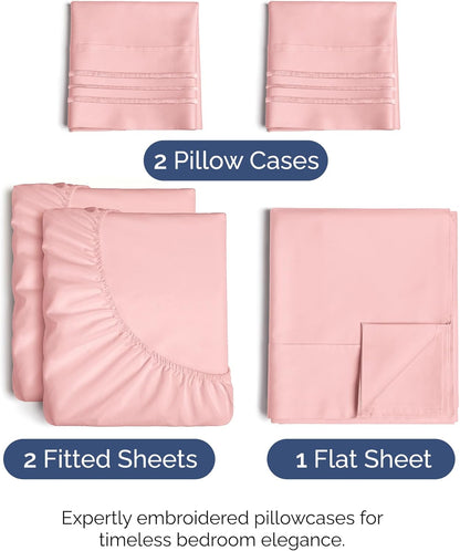 Split King Size 5-Piece Sheet Set | Comfy Cooling Bed Sheets - Luxury Hotel Quality - Deep Pockets, Soft, Wrinkle-Free - Oeko-Tex Certified - Baby Pink