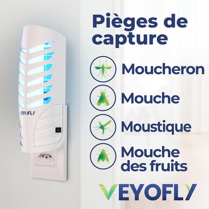 VEYOFLY Fruit Fly Trap Indoor (1 Device + 3 Refills), Gnat Catcher, Plug-in Light Insect Trap for House, Bug Killer
