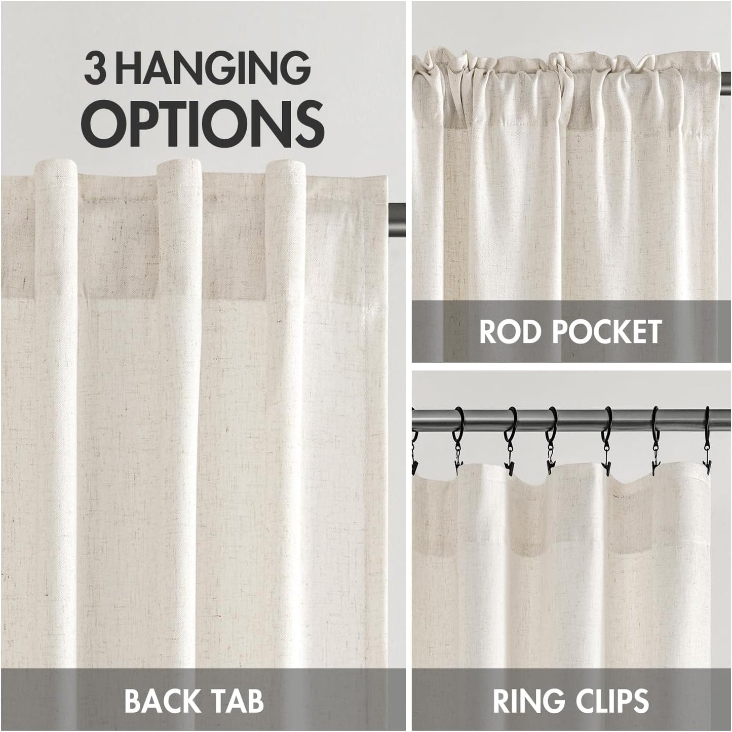 MIULEE Privacy Linen Curtains - Light Filtering Semi-Sheer Drapes | 2 Panels, 52 x 84 Inches, Natural White