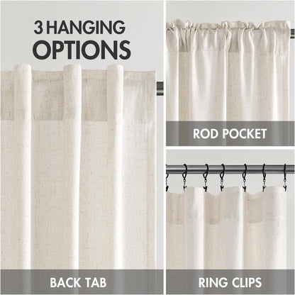 MIULEE Privacy Linen Curtains - Light Filtering Semi-Sheer Drapes | 2 Panels, 52 x 84 Inches, Natural White