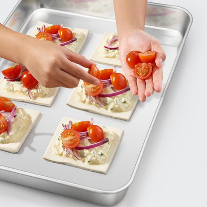 TeamFar Baking Sheet - Large Stainless Steel Cookie Tray Pan | 17.6’’ x 13’’ x 1’’, Non-Toxic & Dishwasher Safe