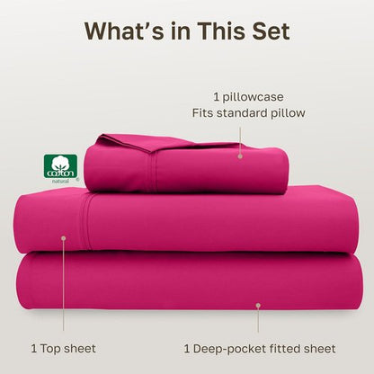 California Design Den Twin Bed Sheet Set - 100% Cotton, 400 Thread Count, Silky Sateen - Hot Pink