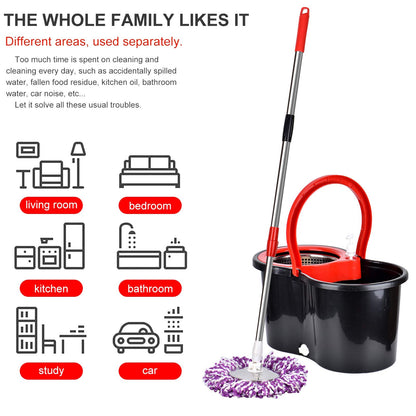 Mop and Bucket Set, 360° Spin Mop and Bucket with Wringer Set and 3 Microfiber Mop Refills, Stainless Steel 61" Extended Handle Spinning Mop Bucket System for Floor Cleaning