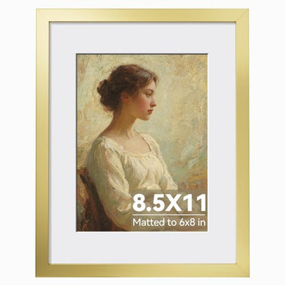 HappyHapi 8.5x11 Picture Frame Gold, Gold Picture Frames Display Photos 6x8 with Mat or 8.5x11 Without Mat, 1 Pack Plastic Frame for Wall & Tabletop for Home Decor