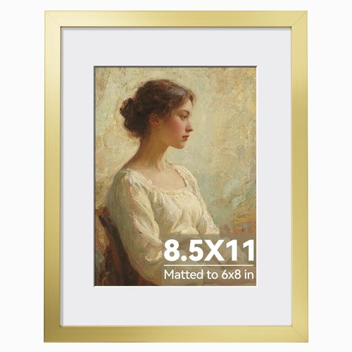 HappyHapi 8.5x11 Picture Frame Gold, Gold Picture Frames Display Photos 6x8 with Mat or 8.5x11 Without Mat, 1 Pack Plastic Frame for Wall & Tabletop for Home Decor