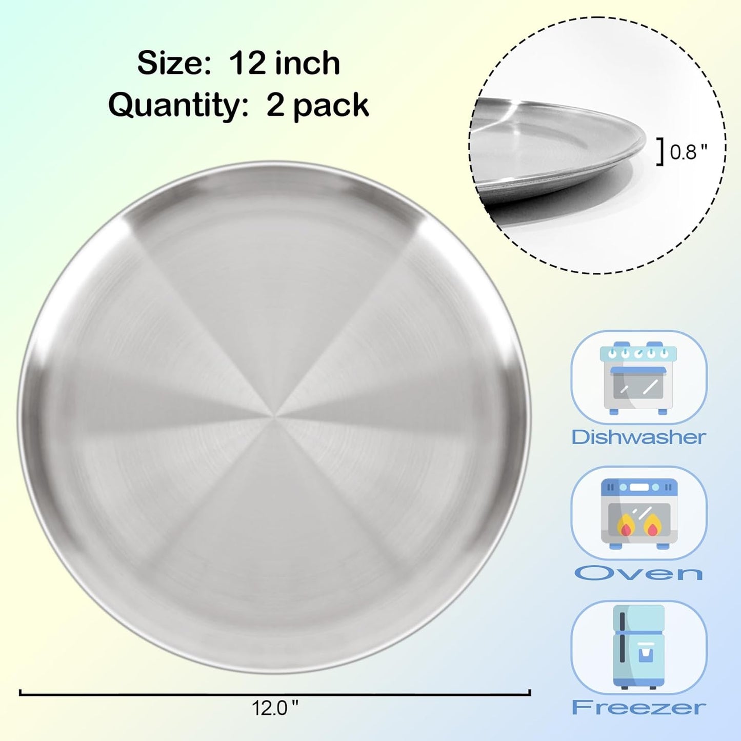 Stainless Steel Pizza Pan Set of 2 - 12 Inch Non-Stick Round Trays for Easy Baking & Cleaning