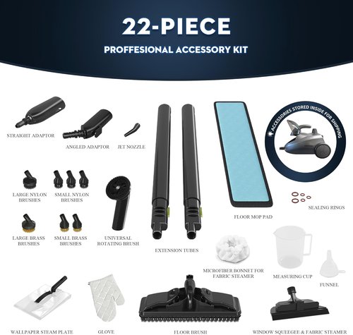 Heavy-Duty Steam Cleaner - 1500W Handheld Floor Steamer with 22 Accessories & 16ft Cord for Deep Cleaning
