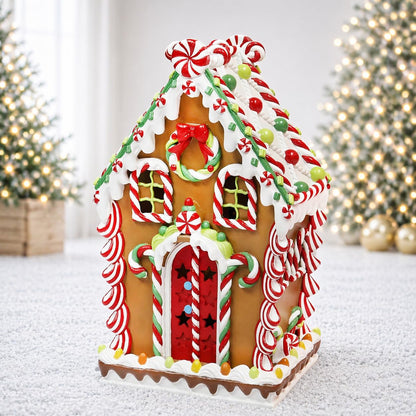 Moments In Time LED Lighted Gingerbread House - Hand-Painted Christmas Village Décor | 11” Battery Operated