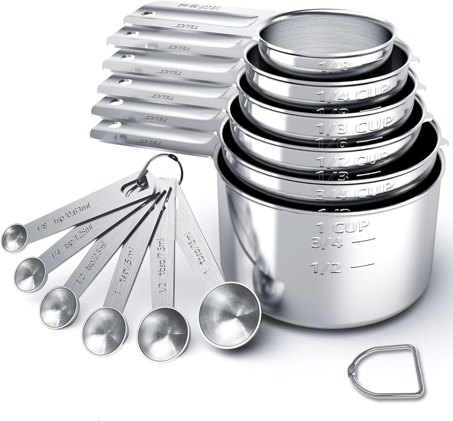 TILUCK Stainless Steel Measuring Cups & Spoons Set - Essential Kitchen Gadgets for Cooking & Baking (12 Pieces)