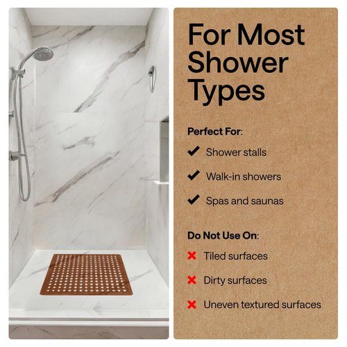 GORILLA GRIP Patented Square Shower Stall Mat, Small Bathtub Floor Mats for Stand Up Showers with Suction Cups and Drainage Holes, Machine Wash, Soft on Feet, Bathroom Accessories 21x21 Inch, Brown