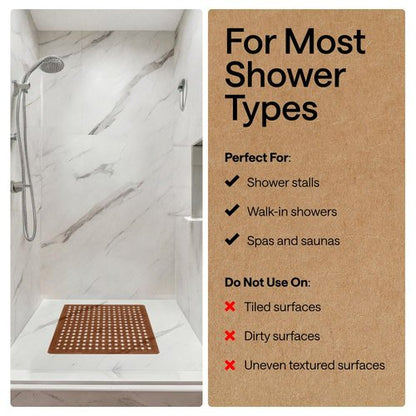GORILLA GRIP Patented Square Shower Stall Mat, Small Bathtub Floor Mats for Stand Up Showers with Suction Cups and Drainage Holes, Machine Wash, Soft on Feet, Bathroom Accessories 21x21 Inch, Brown