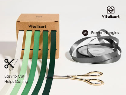Vitalizart Satin Ribbon - Green & Cream Double-Faced Crafting Ribbon | 3/8" x 50 Yards for Gift Wrapping & Decorations