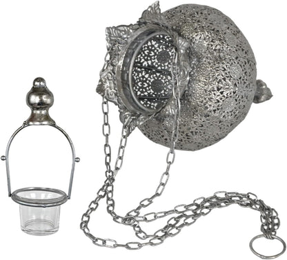 Westcharm Antique Silver Moroccan Lantern - Elegant Metal Hanging Pendant Light for Indoor/Outdoor Use - Small Size