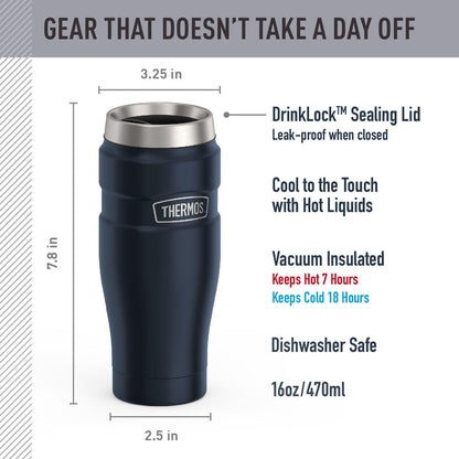 THERMOS Stainless King Vacuum-Insulated Tumbler - 16oz Midnight Blue | Leak-Proof Coffee Cup for Hot & Cold Drinks