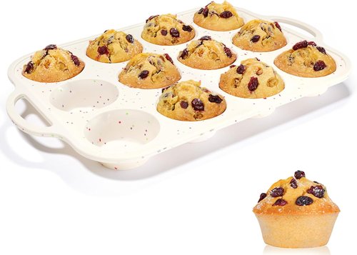 CAKETIME Silicone Muffin Pan - Nonstick 12-Cup Baking Tray with Metal Reinforced Frame | 2.8-Inch Cups