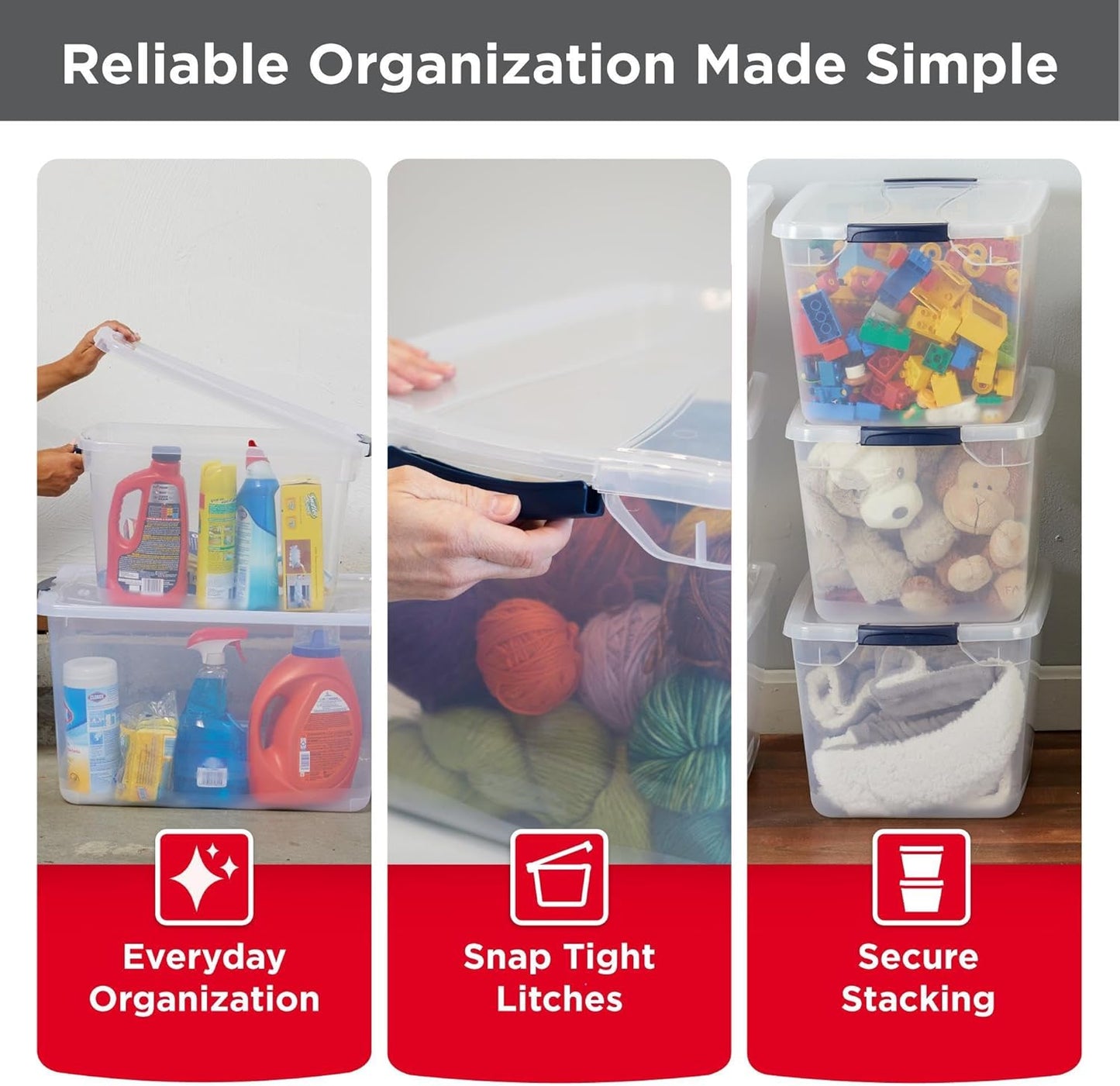 Rubbermaid Cleverstore Clear 32 Qt Storage Bins - Stackable Plastic Containers with Lids | Ideal for Home Organization