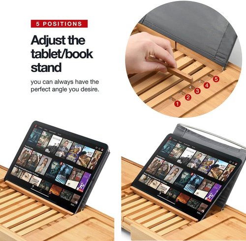 Luxury Foldable Bathtub Tray Caddy - Waterproof Wooden Organizer for Wine, Books & Phones | Fits Most Tubs