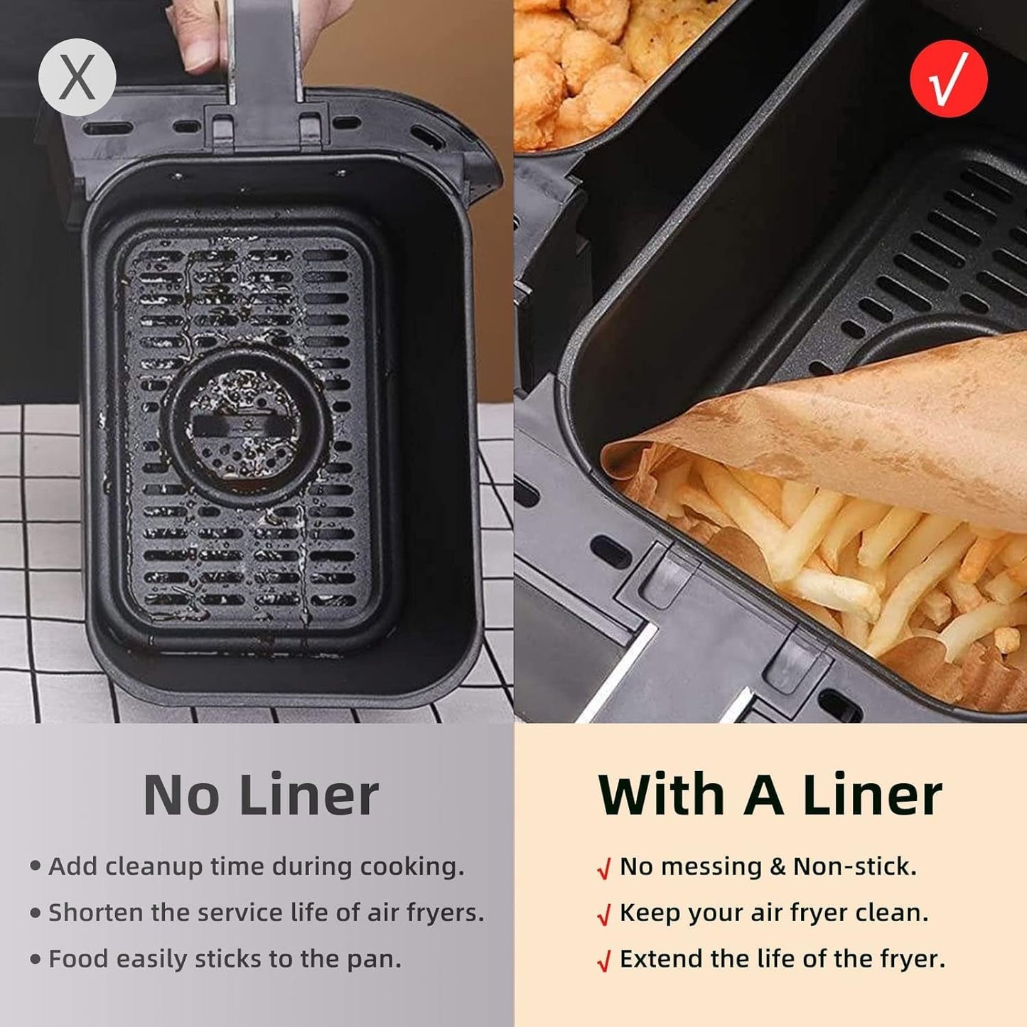 Ninja Air Fryer Disposable Paper Liners - Non-Stick Parchment for Baking | Oil & Water Proof (125PCS, 8.6in x 5.5in)