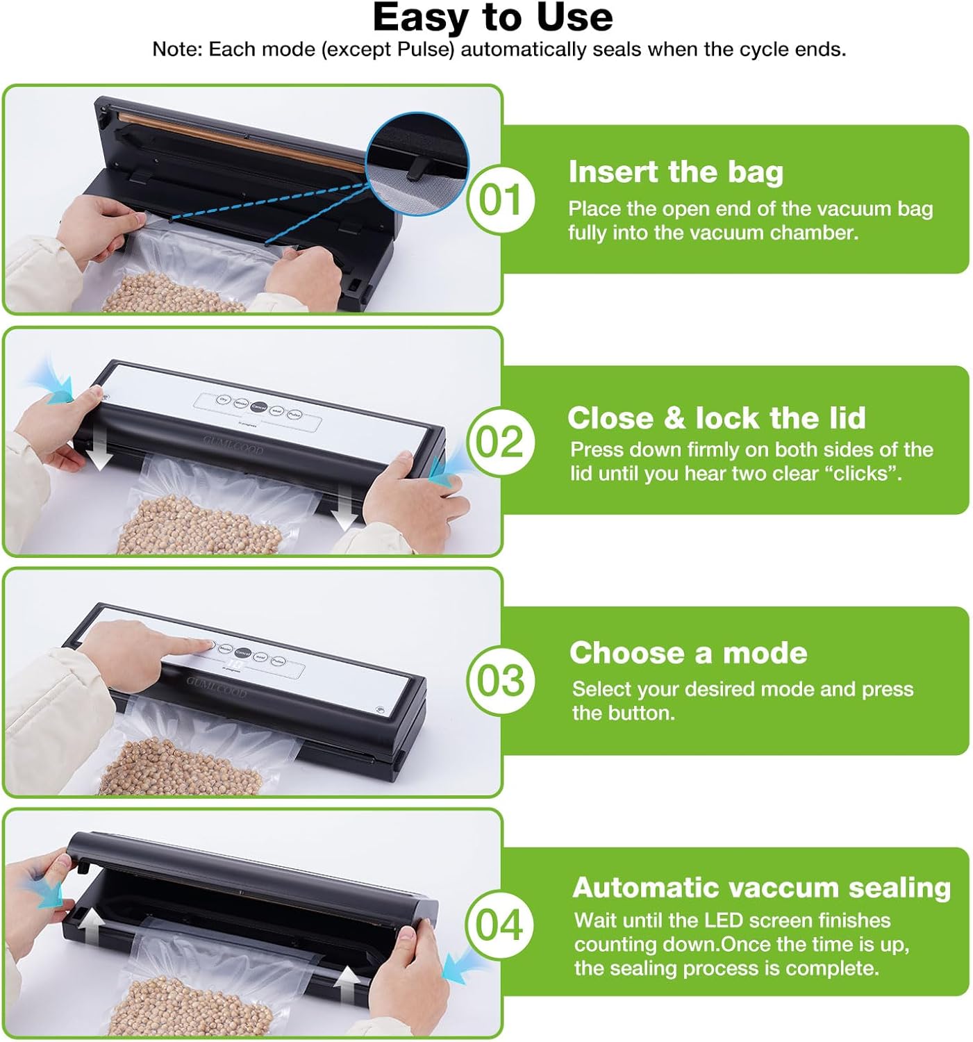 Skiennix Automatic Vacuum Sealer Machine - 5-in-1 Food Sealer for Dry & Moist Items | Includes 10 Storage Bags